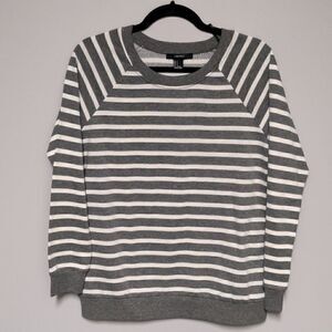 Forever 21 Gray and White Striped Crewneck